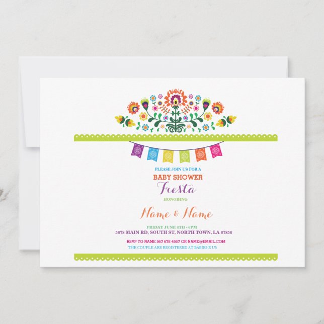 Fiesta Baby Shower Mexikanisches Blumenmexiko Einl Einladung (Vorderseite)