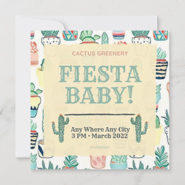 Fiesta Baby Sprinkle Einladung Kakteen Greenery (Vorderseite)