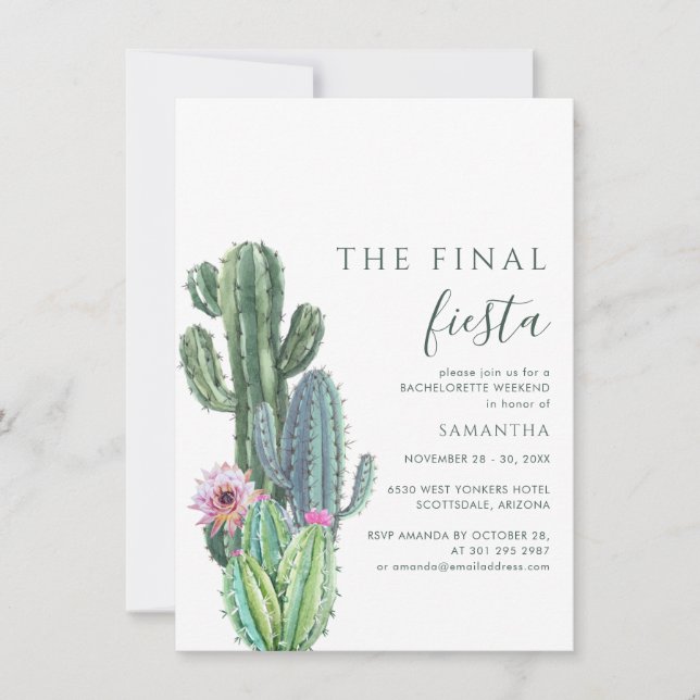 Fiesta Bachelorette Weekend Cactus Itinerary Einladung (Vorderseite)