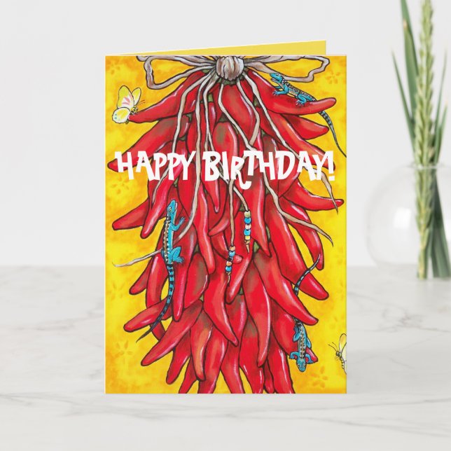 Fiesta Birthday Card Roter Chili Chile Pepper Rist Karte (Vorderseite)
