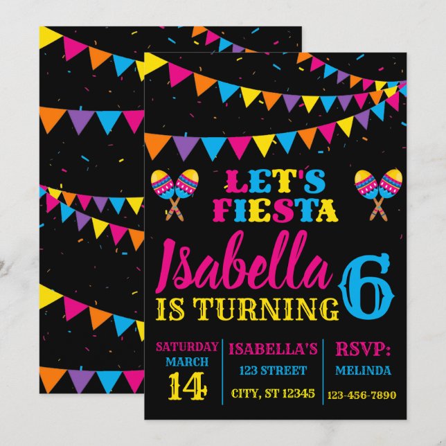 Fiesta Birthday Cinco De Mayo Party Einladung (Vorne/Hinten)