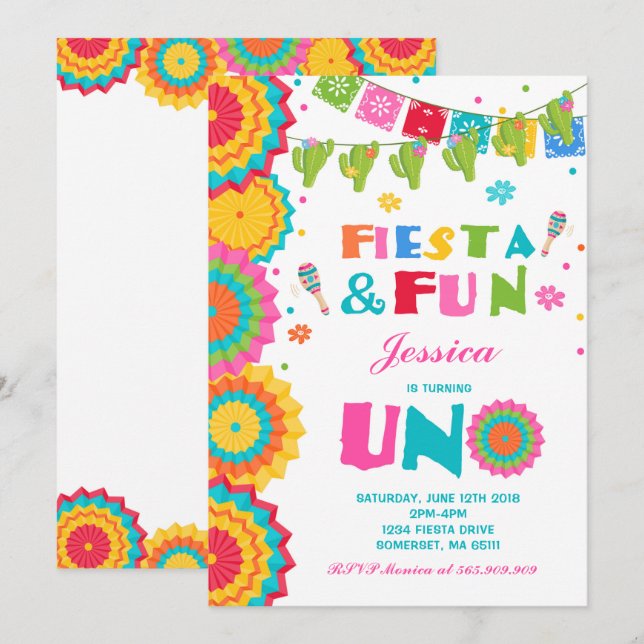 Fiesta Birthday Einladung Fiesta Fun Turning Uno (Vorne/Hinten)