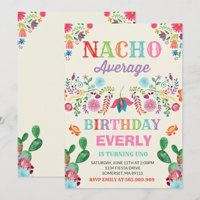 Fiesta Birthday Einladung Nacho durchschnittliches (Vorne/Hinten)