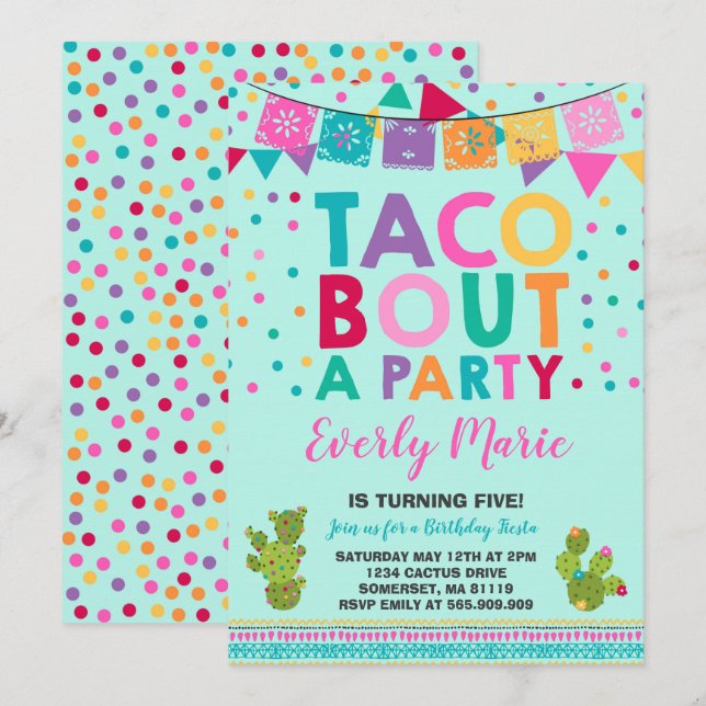 Fiesta Birthday Einladung Taco Bout Ein Party (Vorne/Hinten)
