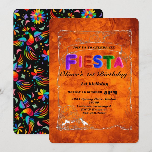 Fiesta Birthday Einladungs-Chalkboard mexikanisch Einladung (Vorne/Hinten)
