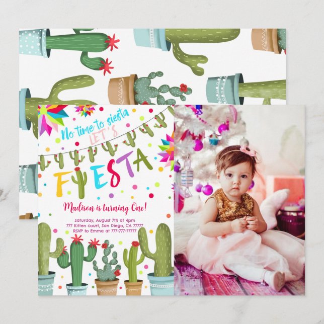 Fiesta Birthday Foto Einladung (Vorne/Hinten)