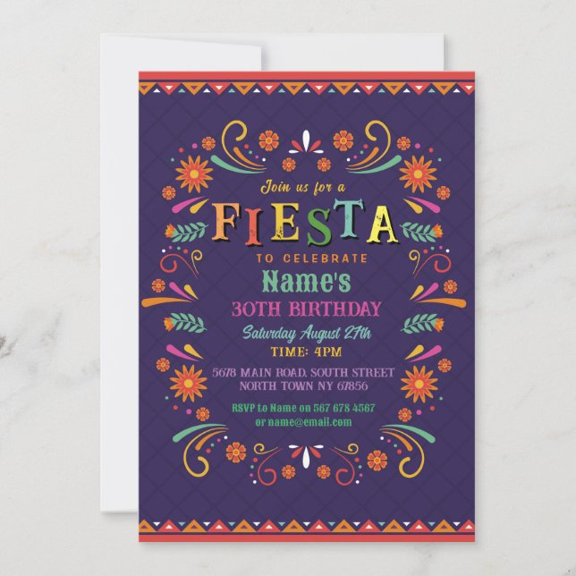 Fiesta Birthday Party Einladung Mexikanischer Hat  (Vorderseite)