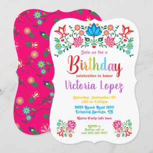 Fiesta Birthday Party Folkart Blume Einladung