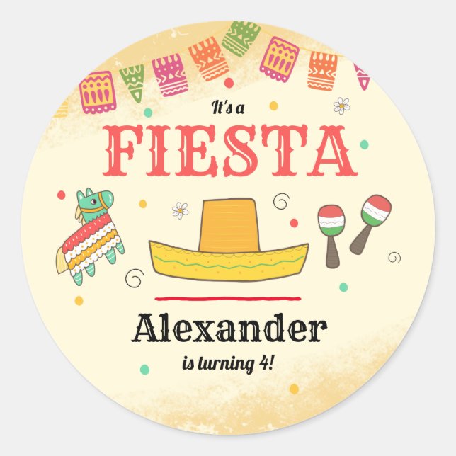 Fiesta Birthday Party Runder Aufkleber (Vorderseite)