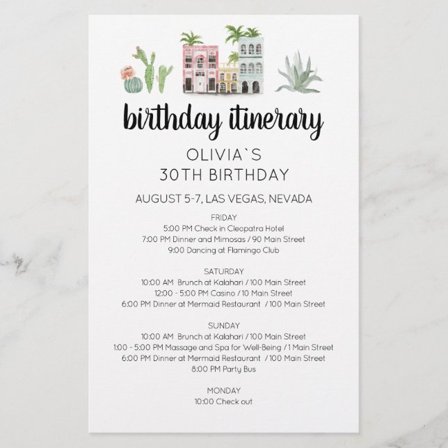 Fiesta Birthday Weekend Ausflugskarte (Vorderseite)