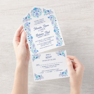 Fiesta Blau Hochzeit All In One Einladung
