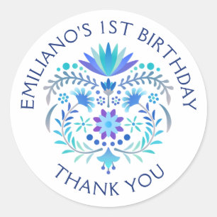 Fiesta Blue Birthday Shower Wedding Runder Aufkleber