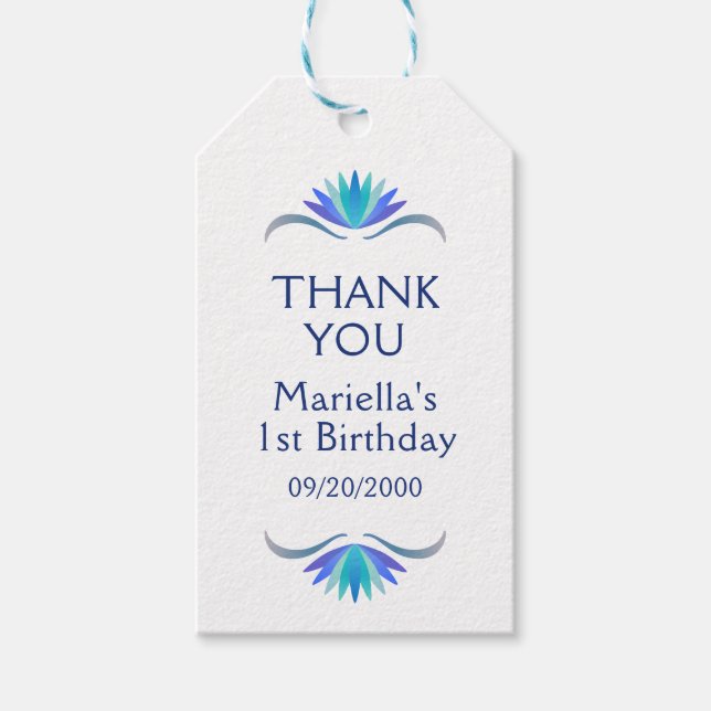 Fiesta Blue Birthday Shower Wedding Vielen Dank Geschenkanhänger (Vorderseite)
