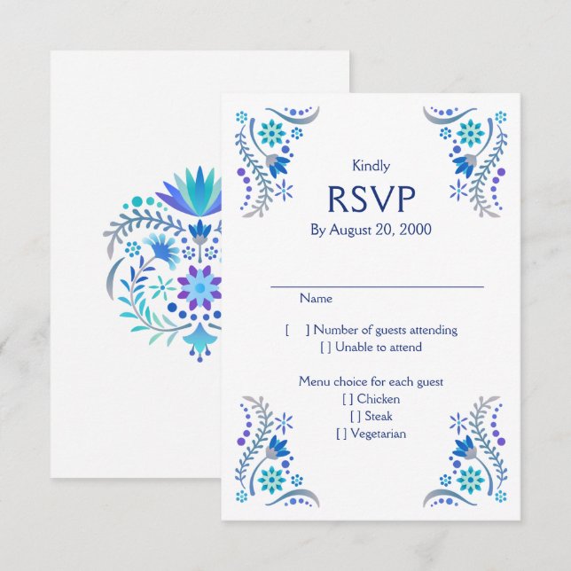 Fiesta Blue Mariage Quinceañera RSVP (Devant / Derrière)
