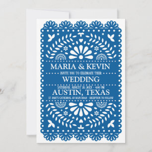 Fiesta Blue Paisley Spanish Wedding Einladung