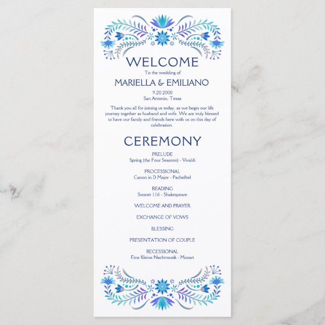 Fiesta Blue Wedding Program Menükarte (Vorderseite)