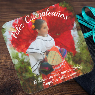 Fiesta Blume Feliz Cumpleanos 2555 Quadratischer Aufkleber