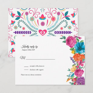 Fiesta Blume & mexikanische Stickerei RSVP-Karte RSVP Karte