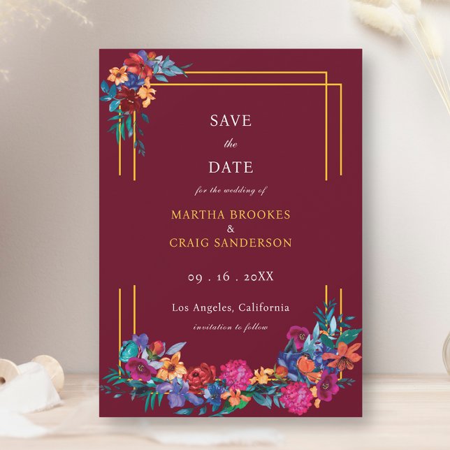 Fiesta Blume Save the Date Burgundy Wedding Einladung (Von Creator hochgeladen)
