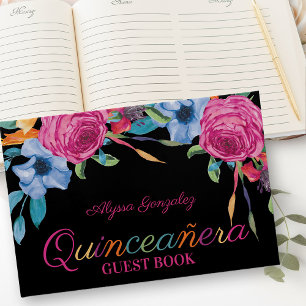 Fiesta Blume Schwarz-Rosa Flora Quinceanera Gästebuch