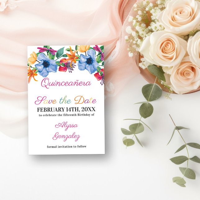 Fiesta Blume Weiß und Blüten Quinceanera Save The Date (Save the Date Invitation from my Fiesta Flowers Quinceanera Collection)