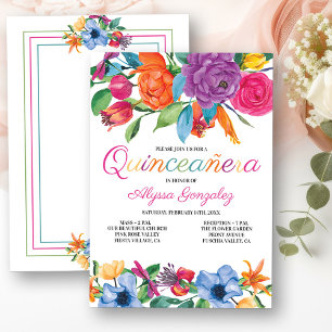 Fiesta-Blumen Weiße Farbige Florale Quinceanera Einladung
