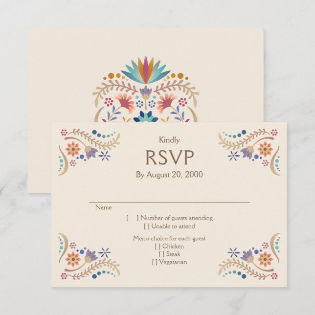 Fiesta Boho Wedding Quinceañera UAWG RSVP Karte (Vorne/Hinten)
