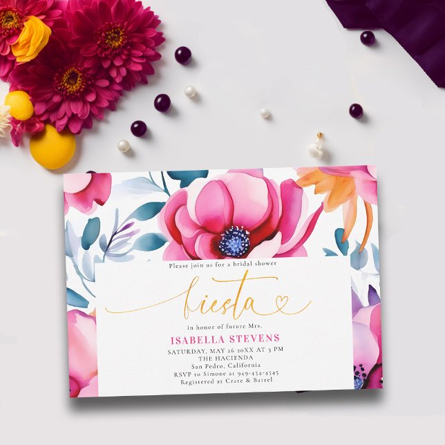 Fiesta Bold Watercolor Floral Rancho Brautparty Einladung (fiesta bridal shower invitation bright happy floral watercolor hacienda mexican rancho latina)