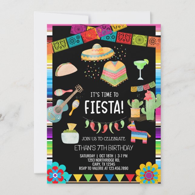 Fiesta boy birthday invitation, boy fiesta any age einladung (Vorderseite)