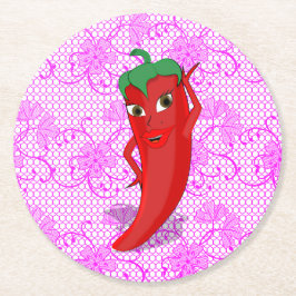 Fiesta Brautparty mit rotem, heißem Pfeffer Diva Runder Pappuntersetzer