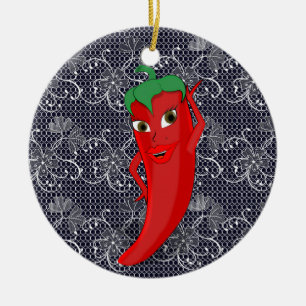 Fiesta-Brautparty mit roter Scharfer-Pfeffer-Diva Keramik Ornament