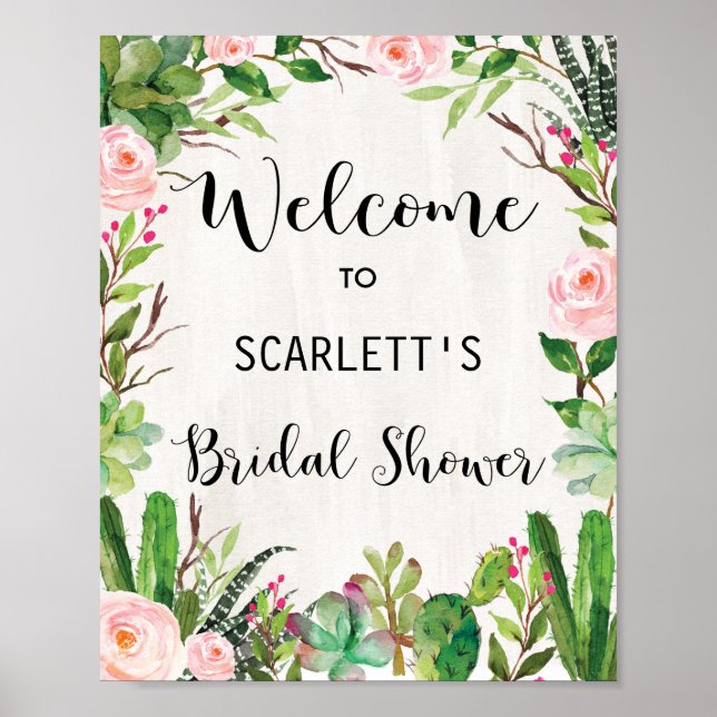 Fiesta Brautparty Welcome Poster Cactus Floral (Vorne)