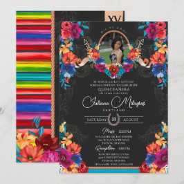Fiesta Bright Floral und Serape Charro Quinceanera Einladung