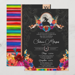 Fiesta Bright Folk Floral Charro Quinceanera Einladung