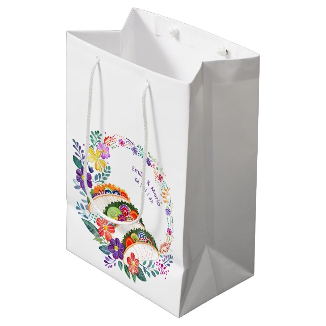 FIESTA Cacti Folkart Blume Custom Mittlere Geschenktüte (Vorderseite Schrägansicht)