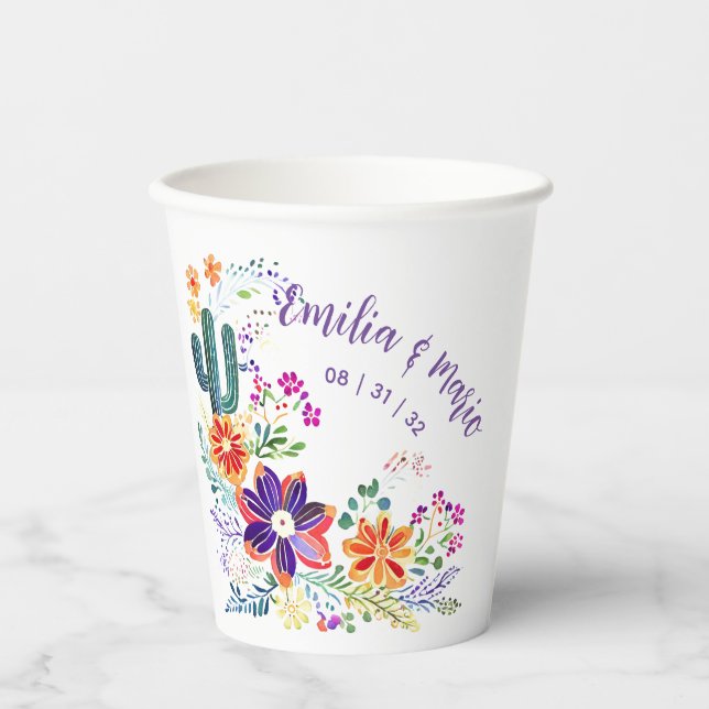 FIESTA Cacti Folkart Blume Custom Pappbecher (Vorderseite)
