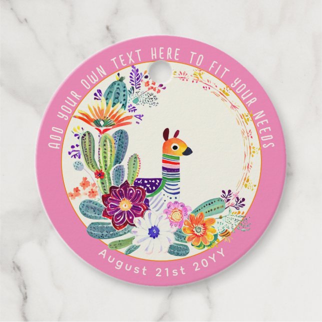 FIESTA Cacti Llama FolkBlumen Pink Custom Geschenkanhänger (Vorderseite)