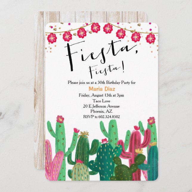 Fiesta Cactus Anniversaire Fête Invitation (Devant / Derrière)