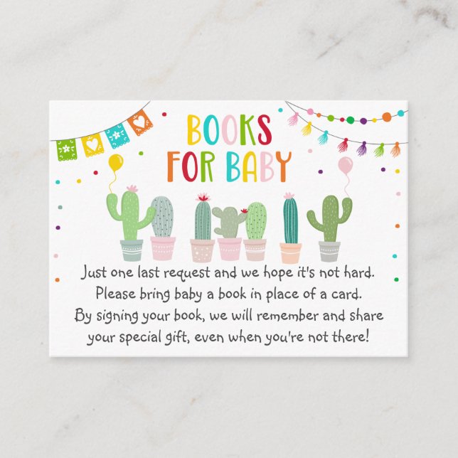 Fiesta Cactus Baby Shower Buchanfrage Begleitkarte (Vorderseite)