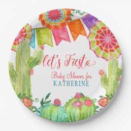 Fiesta Cactus Baby Shower Girl Paper Fan Pennant Pappteller