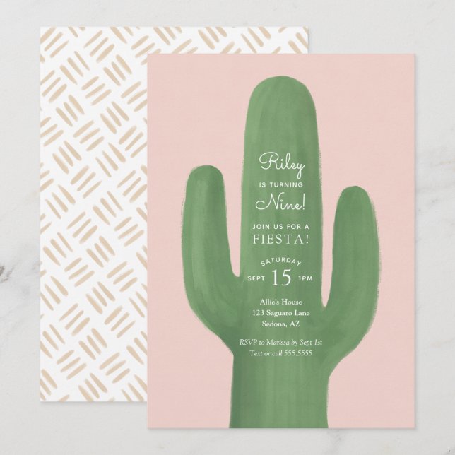 Fiesta Cactus Boho Girl Birthday Party Einladung (Vorne/Hinten)