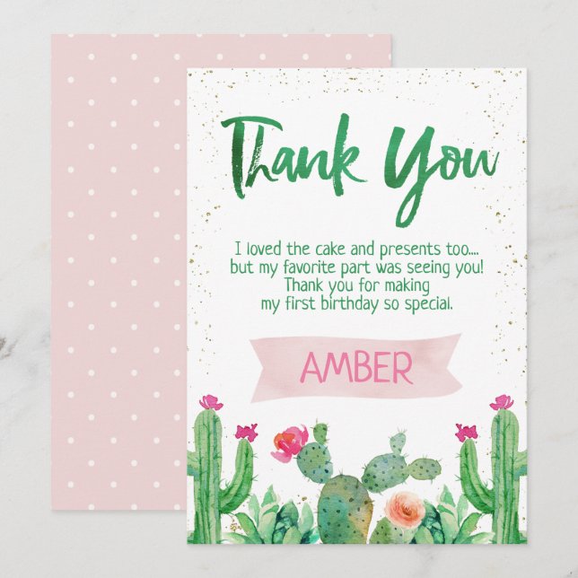 Fiesta Cactus Carte de remerciements d'anniversair (Devant / Derrière)