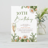 Fiesta Cactus Champagne Glass Geburtstag Einladung