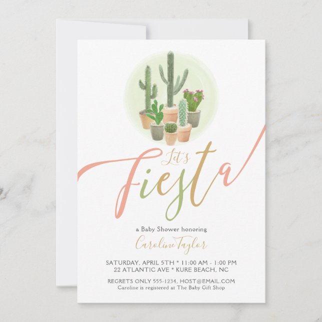 Fiesta Cactus Coral Sage Green Baby Shower Einladung (Vorderseite)
