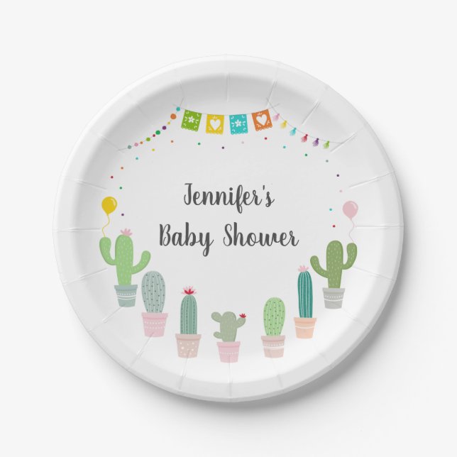 Fiesta Cactus Gender Neutral Baby Dusche Pappteller (Vorderseite)