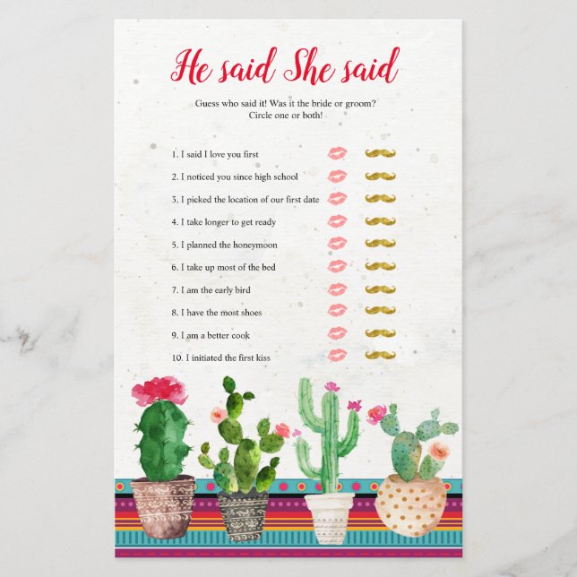 Fiesta cactus il dit qu'elle a dit carte de jeux (Devant)
