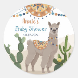 Fiesta Cactus Llama Baby Shower Runder Aufkleber