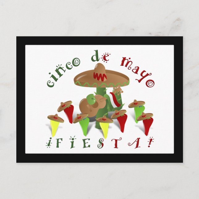 Fiesta Cactus mit Gitarren- und Tanzgitarren-Papri Postkarte (Vorderseite)