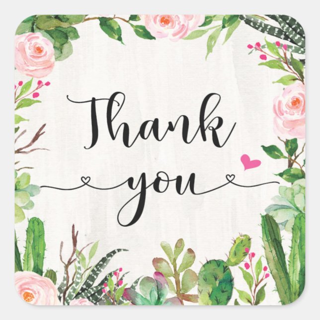 Fiesta Cactus Pink Floral Vielen Dank Sticker Favo (Vorderseite)