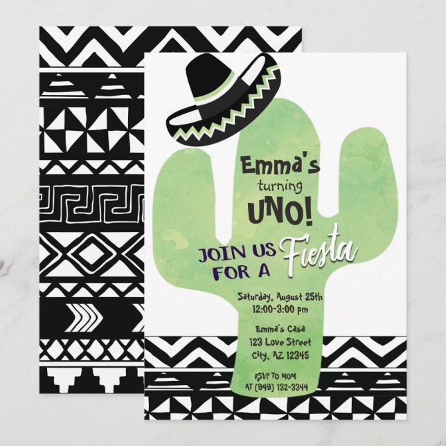 Fiesta Cactus Southwestern Birthday Party Einladung (Vorne/Hinten)